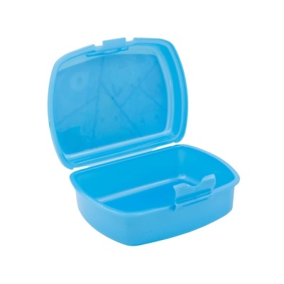 Caixa de plástico azul com tampa aberta