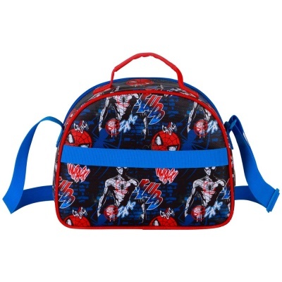 Bolsa infantil do Homem-Aranha em preto, vermelho e azul com alça azul