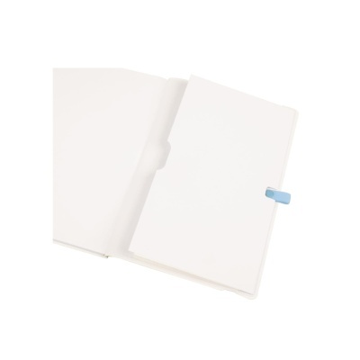 Caderno branco aberto com elástico azul