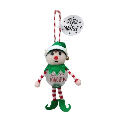 Decoração de natal duende com nome Joaquim e texto Feliz Natal