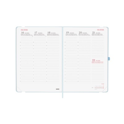 planner semanal aberto em 16 a 22 de março de 2020 com linhas para anotações e divisória azul clara