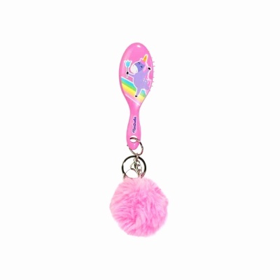 Mini escova de cabelo porta-chaves com pompom | Martinelia