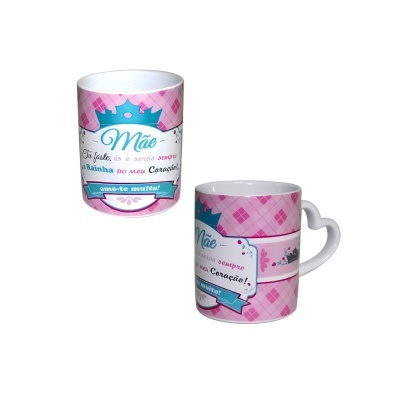 Caneca cerâmica asa coração "Mãe"