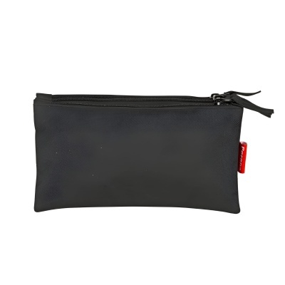 Carteira preta com fecho e etiqueta vermelha manhattan portage