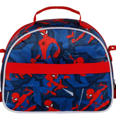 Bolsa de transporte Homem-Aranha azul e vermelha com alças e padrão do personagem