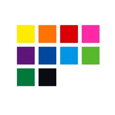 Dez quadrados coloridos organizados em duas linhas sobre fundo branco