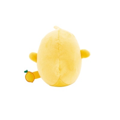 Pelúcia amarela redonda com braços e etiqueta de limão