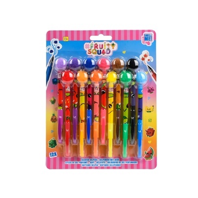 Conjunto 12 canetas de gel com pom-pom com aroma a fruta | Fruity Squad