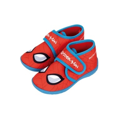 Chinelos infantis Homem-Aranha vermelhos com detalhes azuis e velcro