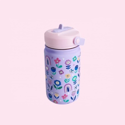 Garrafa térmica infantil com palhinha Lilac Flowers 330ml | Aurea Kids Garrafa térmica infantil com palhinha Lilac Flowers 330ml | Aurea Kids