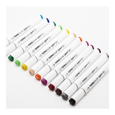 Dez marcadores de cor TOPCOLOR Sketch alinhados com tampas coloridas