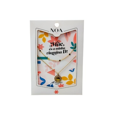 Colar duplo dourado aço  "Mãe, és a minha vitamina D"  | Noa Story