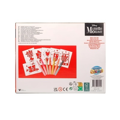 Kit de spray Minnie Mouse com marcadores e moldes em embalagem branca e vermelha