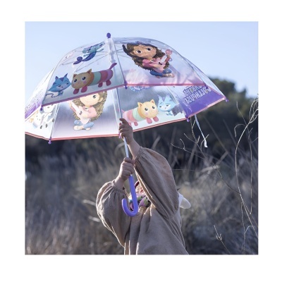 Guarda-chuva infantil transparente com desenhos de personagens