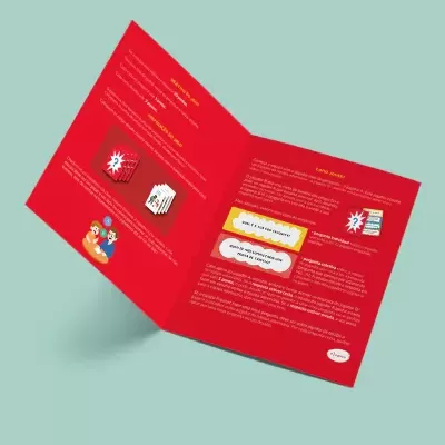 Folheto de instruções de jogo com fundo vermelho e texto em português