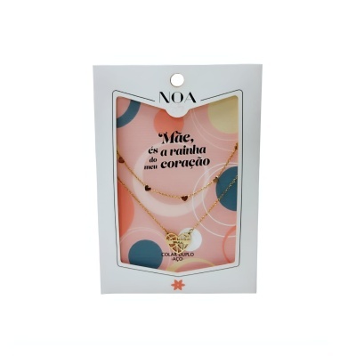 Colar duplo dourado aço "Mãe, és a rainha do meu coração" | Noa Story