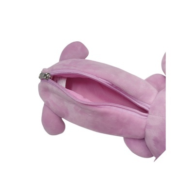 Estojo ou bolsa de peluche rosa com fecho aberto