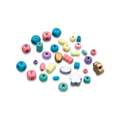 Caixa de missangas de madeira coloridas