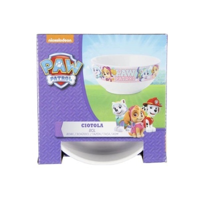Conjunto de taça branca com personagens PAW Patrol em embalagem roxa e azul