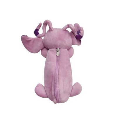Estojo peluche cor-de-rosa com fecho de correr e antenas roxas
