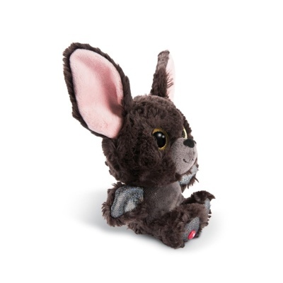 Pelúcia de cão castanho com orelhas grandes e interior cor de rosa