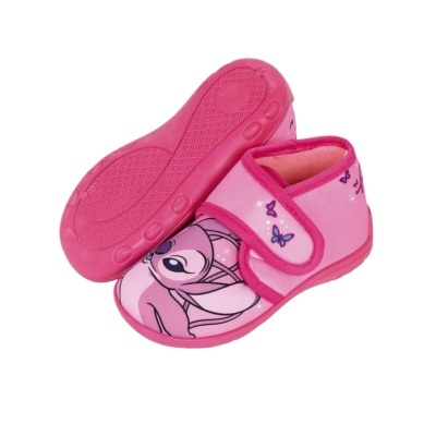 Chinelos infantis rosa com personagem de desenho e velcro