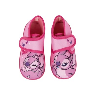 Pantufas rosa para criança com personagem animado e fecho em velcro com borboletas