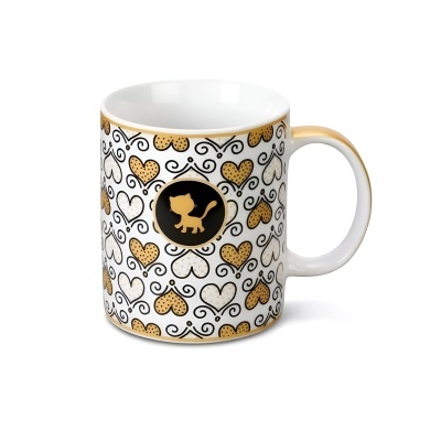 Caneca porcelana Everyday You Miau corações  | Nici