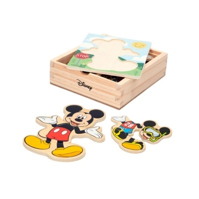 Jogo de montar em madeira do Mickey Mouse com caixa de madeira clara