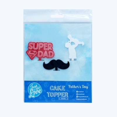 Conjunto de cake toppers para o Dia do Pai com texto e figuras decorativas