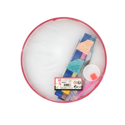 Kit de artesanato com esferas de espuma coloridas e esponja dentro de embalagem redonda de plástico