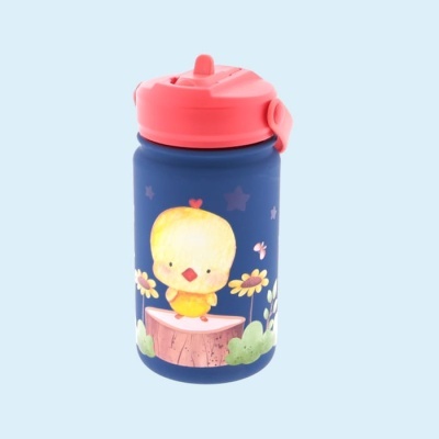 Garrafa térmica infantil com palhinha Dark Blue/Red Chick 330ml | Aurea Kids