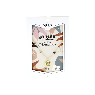 Colar dourado aço "A vida mede-se pelos momentos" | Noa Story