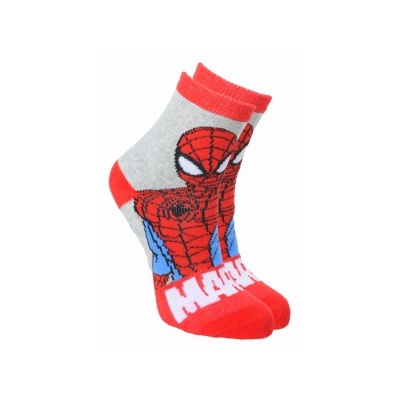 Meias infantis Homem-Aranha cinza, vermelho e azul com texto MARVEL