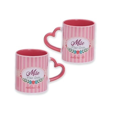 Caneca cerâmica asa coração "Mãe Mais Linda"