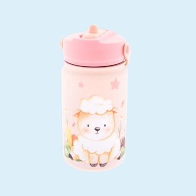 Garrafa térmica infantil com palhinha Pink Sheep 330ml | Aurea Kids Garrafa térmica infantil com palhinha Pink Sheep 330ml | Aurea Kids