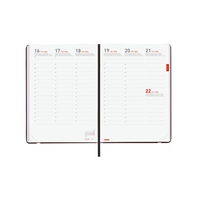 Agenda diária aberta com páginas brancas e linhas para escrita