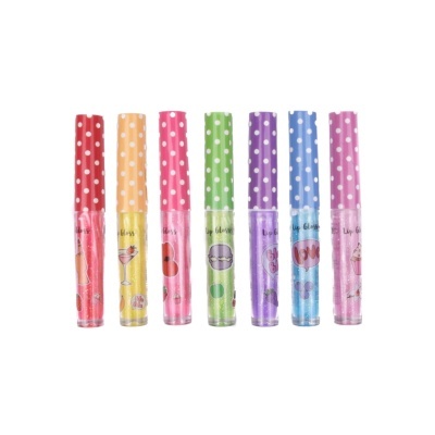 Conjunto de sete batons líquidos coloridos com tampas às bolinhas brancas