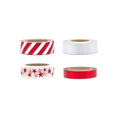 Conjunto 4 fitas adesivas Washi Tape Mix Vermelho