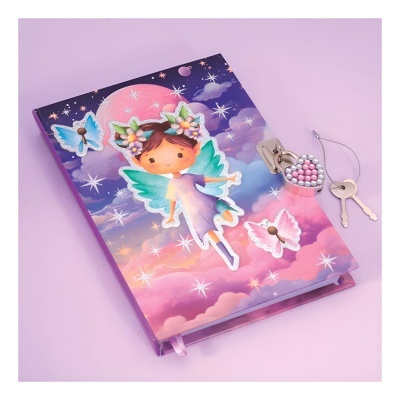 Diário infantil com capa de fada e cadeado com chaves