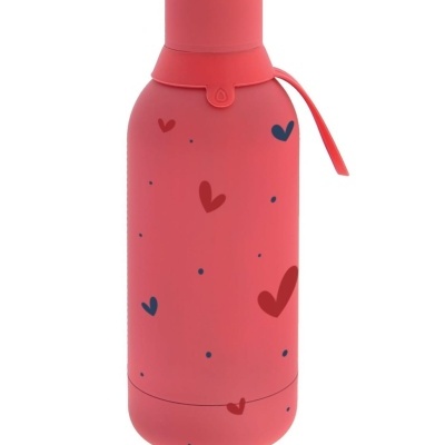 Garrafa térmica vermelha com corações “Coral red”