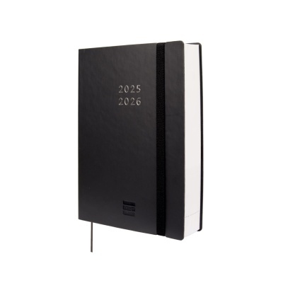 Agenda preta 2025 2026 com elástico