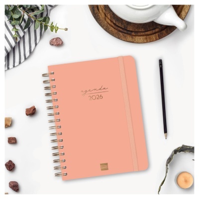 Agenda diária A5 2026 Espiral Alma Coral | Finocam