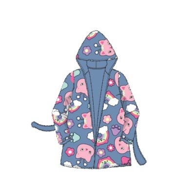Casaco infantil azul com estampado de gatos, arco-íris e flores