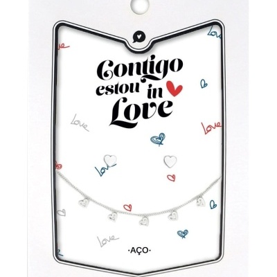 Conjunto colar coração e brincos corações - aço prateado “Contigo estou in Love” | Noa story