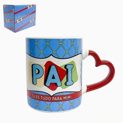 Caneca cerâmica asa coração "Pai tu és tudo para mim"