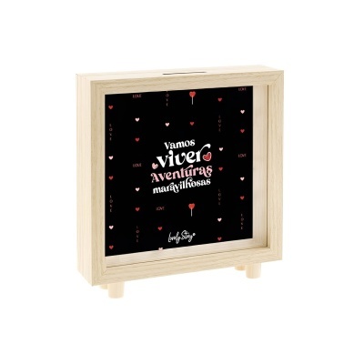 Mealheiro de madeira “Vamos viver aventuras maravilhosas” | Lovely Story