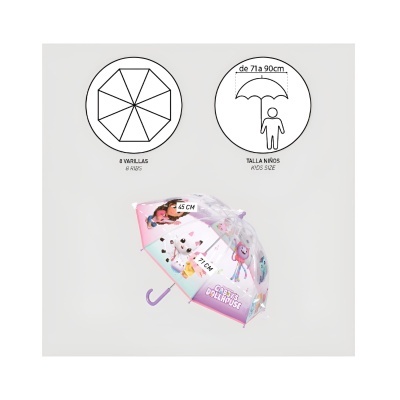 Guarda-chuva infantil colorido com estampas de personagens e texto Candy Dollhouse