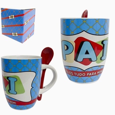 Caneca cerâmica com colher "Pai tu és tudo para mim"