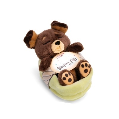Peluche em Cesto Cão Castanho 12cm | Sleeping Pets
